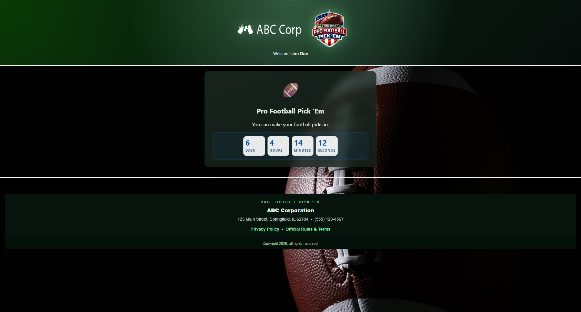Countdown timer showing days, hours, minutes and seconds remaining to make weekly picks