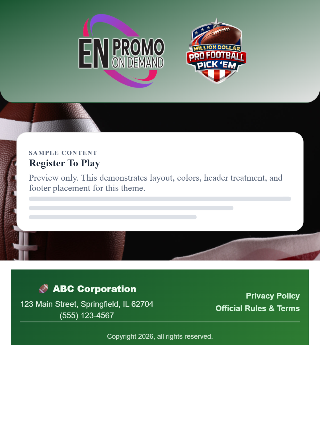 Kickoff sample layout